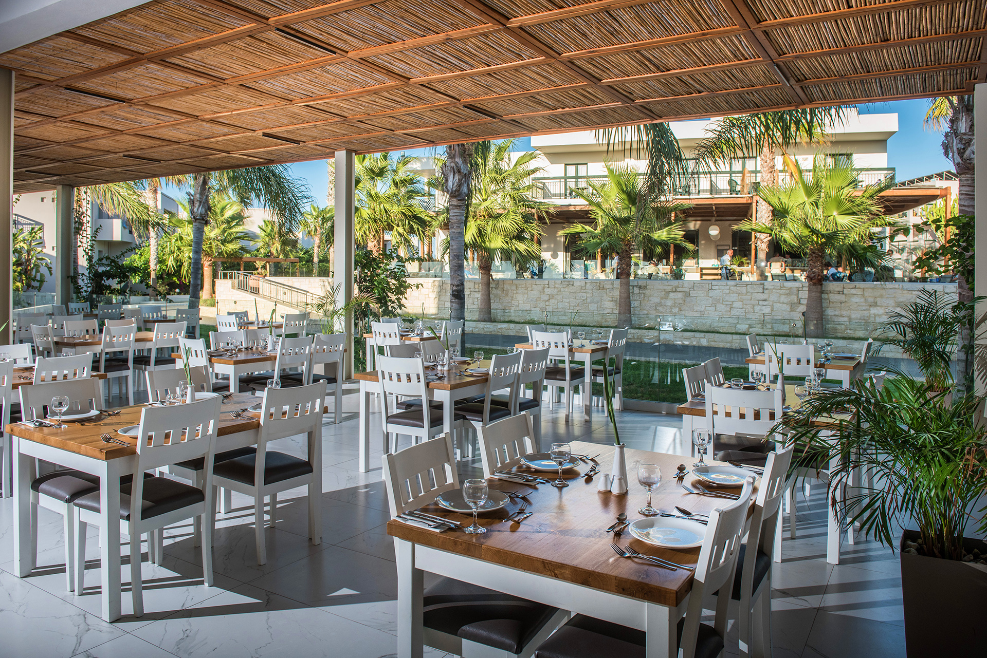 Gouves Park Dionysos Restaurant exterior sitting area