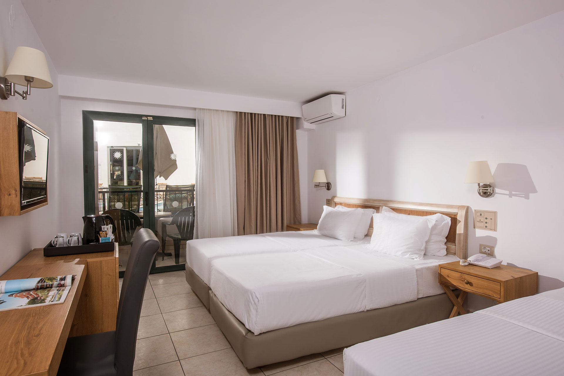 Gouves Park Double Room with double bed, an extra bed, balcony view and amenities