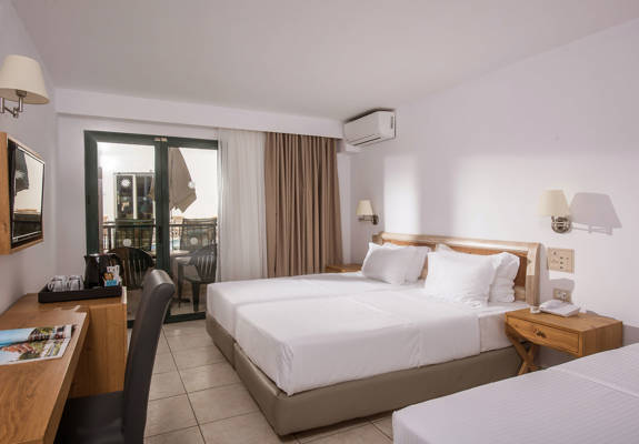 Gouves Park Double Room with double bed, an extra bed, balcony view and amenities