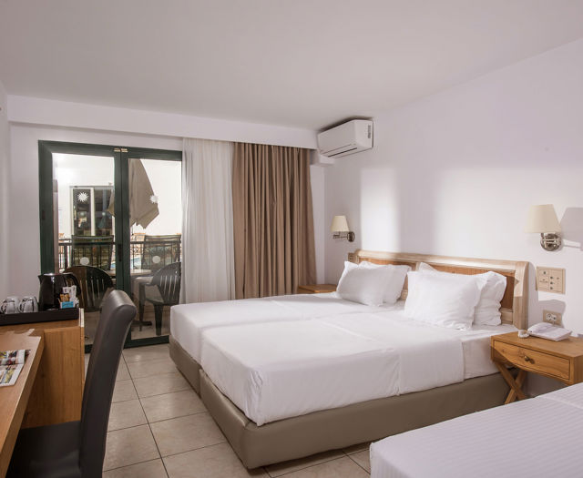 Gouves Park Double Room with double bed, an extra bed, balcony view and amenities